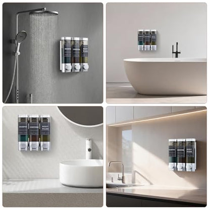 Shampoo and Conditioner Dispenser,Shower Soap Dispenser 3 Chamber No Drill Wall-Mounted Shampoo Dispenser for Shower Wall Mounted Shower Dispenser for Bathroom Hotel Large Capacity,Silver - color: Silver 3 Chamber