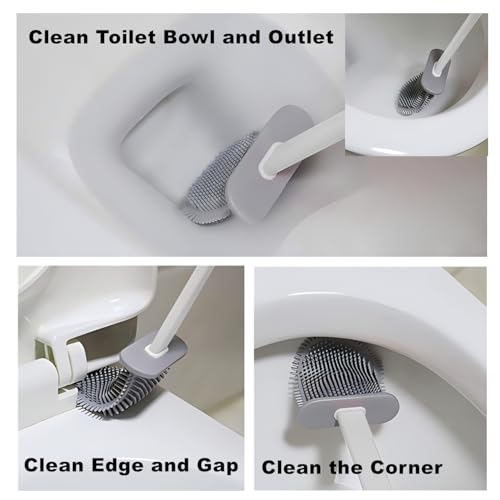 Toilet Brush with Holder Silicone Toilet Brush and Cleaning Brush for Household Bathroom Toliet Brush Set (White,Black) - color: White,black