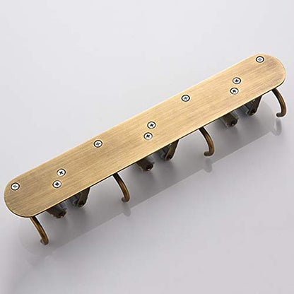 Mop Broom Holder Wall Mount Garden Tool Organizer, Brass Heavy Duty Tool Hanger with 3 Racks 4 Hooks for Kitchen Bathroom Closet Garage Office Laundry