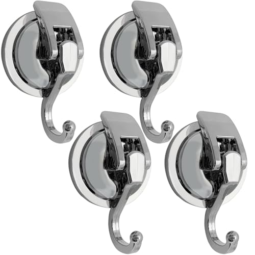 Suction Cup Hooks - Heavy Duty Glass, Reusable, No Hole Punched, for Bathroom Robe & Garland (Silver, 4 Pack) - color: Silver, size: 4 Pack