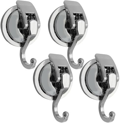 Suction Cup Hooks - Heavy Duty Glass, Reusable, No Hole Punched, for Bathroom Robe & Garland (Silver, 4 Pack) - color: Silver, size: 4 Pack