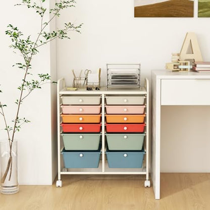 DREAMADE Rolling Cart with Storage Drawers, Utility Cart with Removable Plastic Drawers, Lockable Wheels, Art Cart for Classroom Organization Art Supplies Office Scrapbook (12 Drawers, Macaron) - color: Macaron, style: 12 Drawers