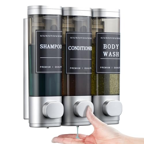 Shampoo and Conditioner Dispenser,Shower Soap Dispenser 3 Chamber No Drill Wall-Mounted Shampoo Dispenser for Shower Wall Mounted Shower Dispenser for Bathroom Hotel Large Capacity,Silver - color: Silver 3 Chamber