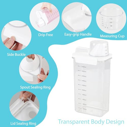 3-Pack 78 OZ Plastic Liquid Laundry Detergent Dispenser, Clear Laundry Detergent Dispenser for Powder, Beads, Fabric Softener, Bleach