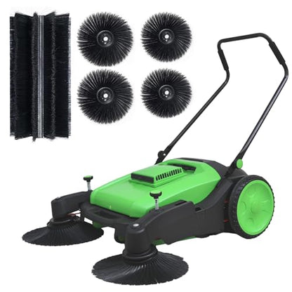 41" Industrial Walk-Behind Hand Push Floor Sweeper | 14.5 Gallon Large Capacity, 46000 SqFt/Hour, Indoor, Outdoor Use Cleaning of Dust Litter Grass - color: Green