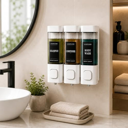Shampoo and Conditioner Dispenser, Shower Shampoo Dispenser 3 Chamber No Drill, Shampoo and Conditioner Bottles for Bathroom Hotel Large Capacity(White) - color: White