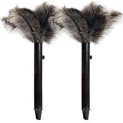 Retractable Ostrich Feather Duster for Cleaning, Fluffy and Natural Feather Duster with Retractable Handle， Reusable Eco-Friendly Handheld Cleaning Supplies (15 inch) - color: Model-15”-brown-2 Pieces