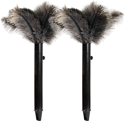 Retractable Ostrich Feather Duster for Cleaning, Fluffy and Natural Feather Duster with Retractable Handle， Reusable Eco-Friendly Handheld Cleaning Supplies (15 inch) - color: Model-15”-brown-2 Pieces