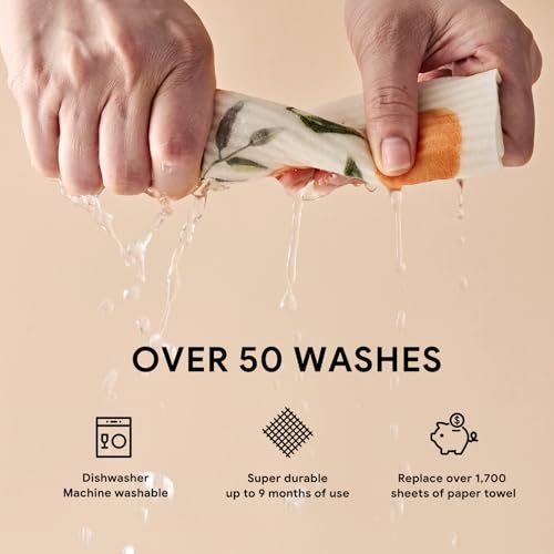 RECYCO Swedish Dishcloths for Kitchen | 5 Pack Washable Dish Rags | Cellulose Reusable Cleaning Paper Towels | Absorbent Counter Dish Cloth Sponge Kitchen Wipes, 8" L x 7" W - color: Fruitful Foliage-5 Pack