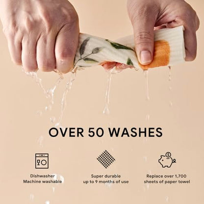 RECYCO Swedish Dishcloths for Kitchen | 5 Pack Washable Dish Rags | Cellulose Reusable Cleaning Paper Towels | Absorbent Counter Dish Cloth Sponge Kitchen Wipes, 8" L x 7" W - color: Fruitful Foliage-5 Pack