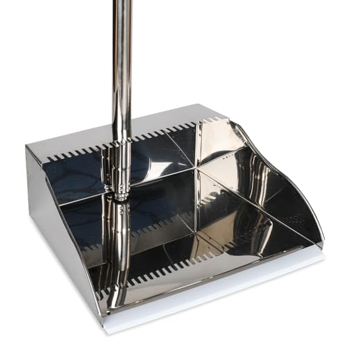 Stainless Steel Dustpan Metal Dustpan with Handle Heavy Duty Dust Pan Upright Dust Pan for Home Office Lobby - style: Dustpan