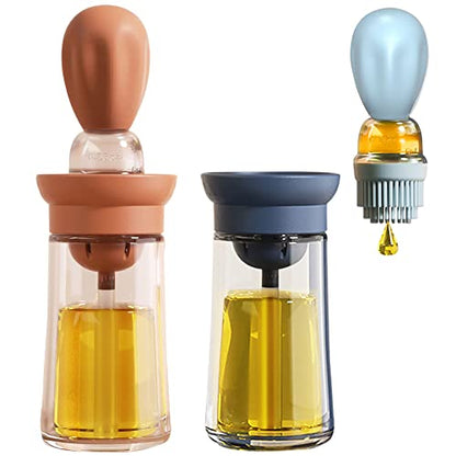 Oil Dispenser with Brush - 2 Pack Olive Oil Dispenser, 2 IN 1 180ml Glass Oil Dispensing Bottle with Basting Brush for Cooking Frying Baking Kitchen, T-OB21 Blue+Red - color: Blue+Red