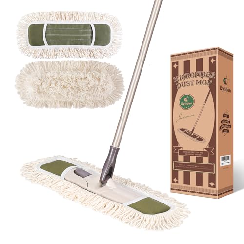 Eyliden Dust Mop, 2 Microfiber Pads, Home Commercial Cleaning, Quick Swap | 52.6" Adjustable Handle, 360° Swivel, Washable, Wet Dry Mops for Kitchen Hardwood Vinyl Tile Floor Cleaning, Push Dust Broom - color: Army Green