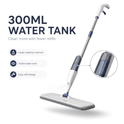 Rsefly Spray Mop for Floor Cleaning, 300 ml Refillable Bottle, 360° Swivel Head with Reusable Microfiber Pad, Lightweight Wet Dry Cleaner for Hardwood, Tile, Laminate and Marble