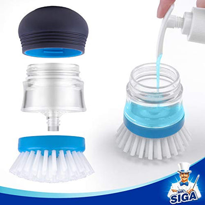 MR.SIGA Soap Dispensing Palm Brush, Kitchen Brush for Dish Pot Pan Sink Cleaning, Pack of 2, Navy/Blue - color: Navy/Blue