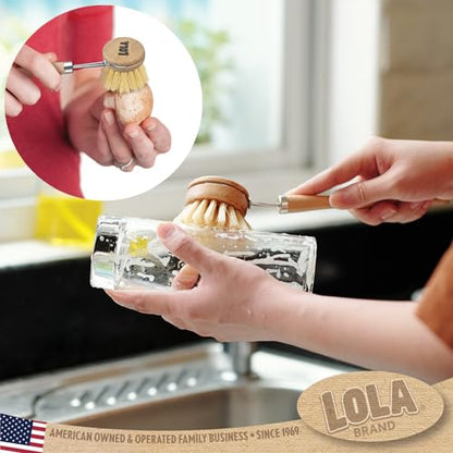 LOLA -The Original - Tampico Vegetable & Dish Brush, 6 Pack, Sustainable Wood Ergonomic Handle w/Tampico Fiber Bristles - color: Small Vegetable & Dish Cleaning Brush, size: Small