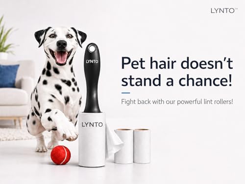 Extra Sticky Pet Hair Lint Roller — 300-Sheet Value Set with Upgraded Handle and 5 Rolls, Powerful Portable Hair Remover for Clothes, Furniture, Couches, Dogs & Cats