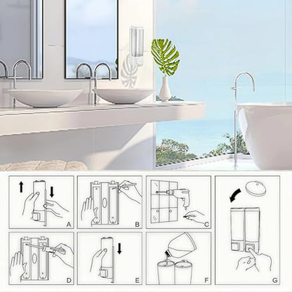 White Manual Bathroom Wall Mounted Soap Dispenser, 10oz/300ml Single Bathroom Shampoo and Conditioner Dispenser, Clear Plastic Refillable Liquid Lotion Pump Dispenser and Organizer - color: White
