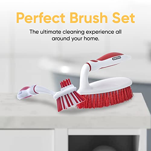 Deep Cleaning Brush Scrubber Set of 3-2 Double Sided Dish and Vegetable Brush and 1 All-Purpose Scrub Brush – Heavy Duty, Non-Scratch, Multipurpose Utility Scrubber for Home, Kitchen, Bathroom – Red