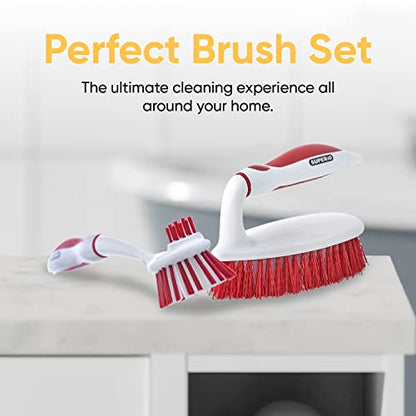 Deep Cleaning Brush Scrubber Set of 3-2 Double Sided Dish and Vegetable Brush and 1 All-Purpose Scrub Brush – Heavy Duty, Non-Scratch, Multipurpose Utility Scrubber for Home, Kitchen, Bathroom – Red