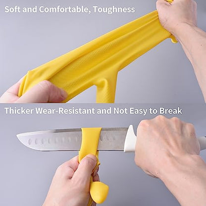 Disfore Rubber-Gloves Dishwashing Gloves for Cleaning-Kitchen - 2 Pairs Long Household Cleaning Gloves for Washing Dishes - color: Yellow Beige Medium 2 Pairs