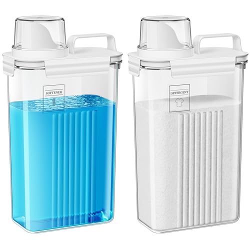 Laundry Detergent Dispenser for Laundry Room,94oz Fabric Softener Dispenser,Liquid Laundry Detergent Container,Laundry Detergent Organizer for Laundry Room Organization with 6 Labels,2 Pack - color: 2p