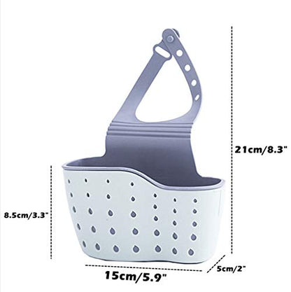 EC ELEGANTCHARM Kitchen Sink Caddy Sponge Holder Silicone Plastic Soap Holder Hanging Ajustable Strap Faucet Caddy with Drain Holes for Drying - color: Sky Blue