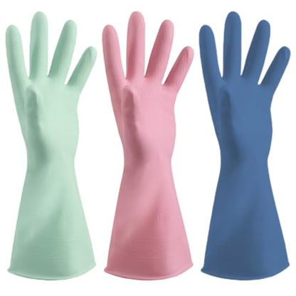 3 Pairs Household Gloves, Cotton Liner Non-Slip Grip Water Resistant for Kitchen Bathroom