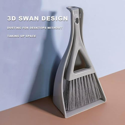 Dust Pan Broom Brush Dustpan -Mini Broom and Dustpan Combo Set, Handheld Sweeper Cleaning for Tables, Keyboards, Guinea Pig Cage, and Cat Litter, etc. (Grey) - color: Gray