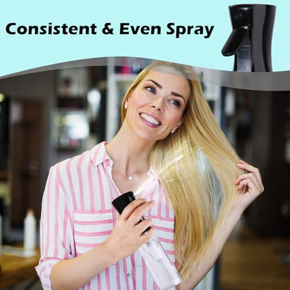 2 Pack Continuous Spray Bottles(10.1oz/300ml)- Ultra Fine Plastic Mist Sprayer Water Spray Bottle For Hairstyling, Cleaning, Salons, Plants, Essential Oil Scents Black