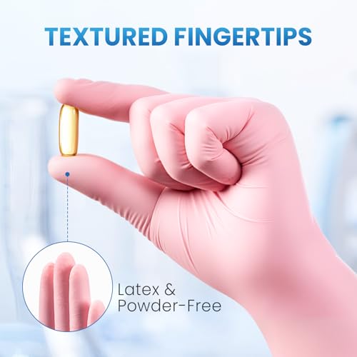 Borje Nitrile Disposable Gloves, Latex & Powder-Free, Food Safe, Cleaning, Esthetician, Cooking, Pink, Small, 100 Count - size: Small, style: Pink of 100