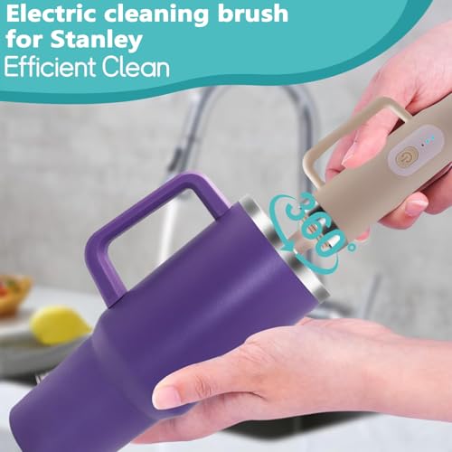 5 in 1 Electric Bottle Brush Cleaner Compatible Stanley Bottle Brush Straw Cleaner Multifunction Rechargeable IPX6 Waterproof Extra Long Design for Stanley Cup, Sports Bottle and More (Purple-1) - color: Purple-1