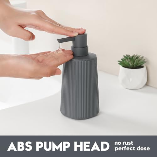 Small Soap Dispenser for Bathroom and Kitchen, Modern Farmhouse Striped Style Plastic Hand Soap Dish Soap Dispenser with Pump Matte Dark Gray - color: Charcoal Gray