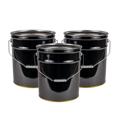 ATERET 5 Gallon Black Metal Bucket, Heavy Duty Durable Steel Open Head Pail with Handle for Outdoor and Household Use (3 Pack - Bucket Only) - size: 3pk - 5 Gal
