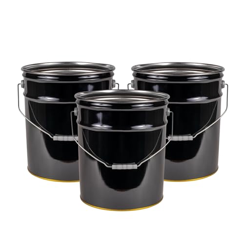 ATERET 5 Gallon Black Metal Bucket, Heavy Duty Durable Steel Open Head Pail with Handle for Outdoor and Household Use (3 Pack - Bucket Only) - size: 3pk - 5 Gal