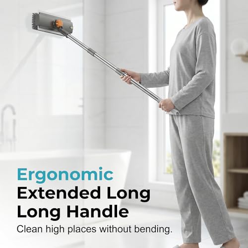 Floor Scrub Brush with Long Handle, 3 in 1 Scrape and Heavy-Duty Stiff Bristle Scrubber Brush, 2-in-1 Floor Brush with Built-in Squeegee, 3 in 1 Floor Scrub Brush (White-1PC) - color: White-1pc