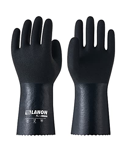 LANON Nitrile Chemical Resistant Gloves, Reusable Heavy-Duty Rubber Gloves with MicroFoam Textured Palm, Acid, Alkali and Oil Protection, Black, XXL - size: 2X-Large (Pack of 1)