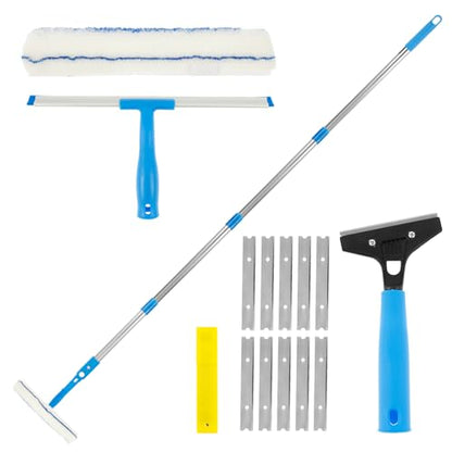 Window Washing Kit, Glass Scraper Cleaner Kit, Window Squeegee Cleaner Set, Glass Cleaning Instrument with Silicone Squeegee and Microfiber Scrubber, No Water Marks Efficient for Home