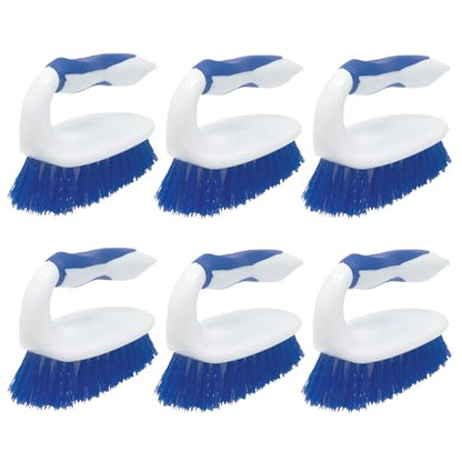 LOLA Iron Shaped Handled Scrub Brush, 6 Pack, Ergonomic Handle, No Slip Grip, Fiber Bristles, Heavy Duty Tile & Floor Cleaner - size: 6 Pack