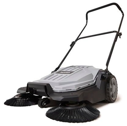 Dapper Supply Walk-Behind Outdoor Hand Push Floor Sweeper - 5.25 Gallon Capacity - 25.5" Sweeping Width - Sweeps up to 27,900 ft/Hour, Grey - size: 25.5"