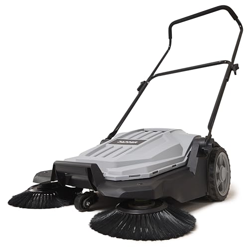 Dapper Supply Walk-Behind Outdoor Hand Push Floor Sweeper - 5.25 Gallon Capacity - 25.5" Sweeping Width - Sweeps up to 27,900 ft/Hour, Grey - size: 25.5"