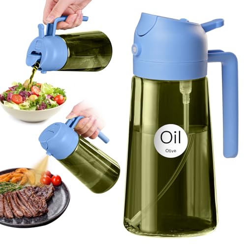 YARRAMATE 16oz/470ml Dark Green Oil Sprayer for Cooking with Stickers, Food-grade Premium 2 in 1 Olive Oil Dispenser Bottle for Kitchen Gadgets, Air Fryer, Salad, Frying, BBQ (SkyBlue) - color: 08_SkyBlue