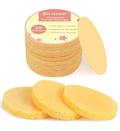 50-Count Compressed Facial Sponges for Daily Cleansing and Gentle Exfoliating, 100% Natural Cellulose Spa Sponge Perfect for Removing Dead Skin, Dirt and Makeup - color: Yellow