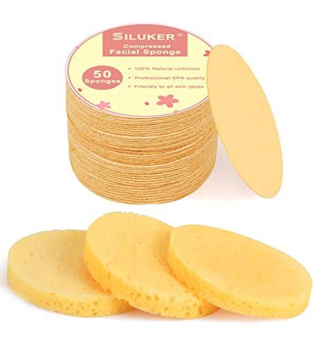 50-Count Compressed Facial Sponges for Daily Cleansing and Gentle Exfoliating, 100% Natural Cellulose Spa Sponge Perfect for Removing Dead Skin, Dirt and Makeup - color: Yellow