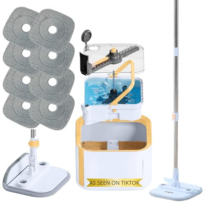 Mop and Bucket System PRO with Removable Water Tank Duo Bucket & Spin Mop System, Self Wringing, Separates Clean from Dirty Water, Folding Head, Dual Brush System, 8-pc Machine Washable Pads - size: Mop & Bucket, 8 Mop Pads