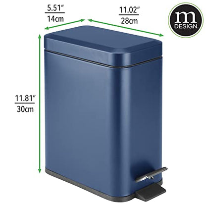 mDesign Small Modern 1.3 Gallon Rectangle Metal Lidded Step Trash Can, Compact Garbage Bin with Removable Liner Bucket and Handle for Bathroom, Kitchen, Craft Room, Office, Garage - Navy Blue - color: Navy, size: 1.3 Gallon
