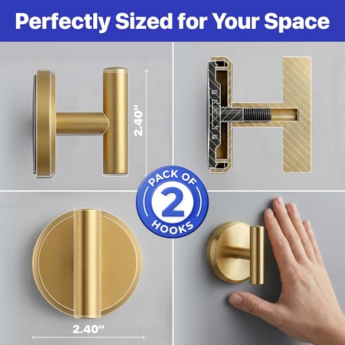 HOME SO Suction Cup Hooks for Shower & Bathroom Towel Holder 2-Pack – Suction Cups Hooks for Hanging Towels, Robes, & Coats - Tiles, Glass Door or Mirror – Shower Hooks & Towel Hooks - Gold T-Shape - style: Brushed Gold
