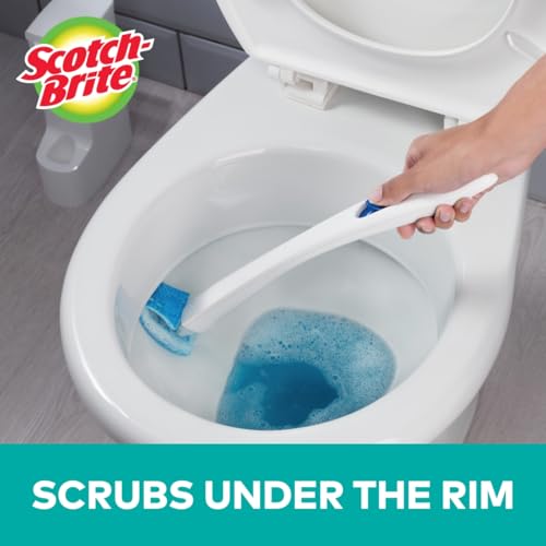 Scotch-Brite Disposable Toilet Scrubber Starter Kit, Disposable Refills with Built-in Bleach Alternative, Includes 1 Handle, Storage Caddy and 5 Refills