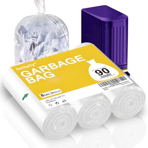 8-Gallon Trash Bags Bathroom Trash-Bags - Medium Unscented Clear White 90 Counts Strong Plastic Recyclable Liners Thick Bulk for Kitchen Office Waste Basket Disposable Compactor - style: PE-8Gal Clear 90