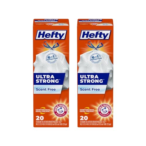 Hefty Ultra Strong Tall Kitchen Trash Bags, Unscented, 13 Gallon, 20 Count (Pack - 2) - size: 20 Count (Pack of 2)
